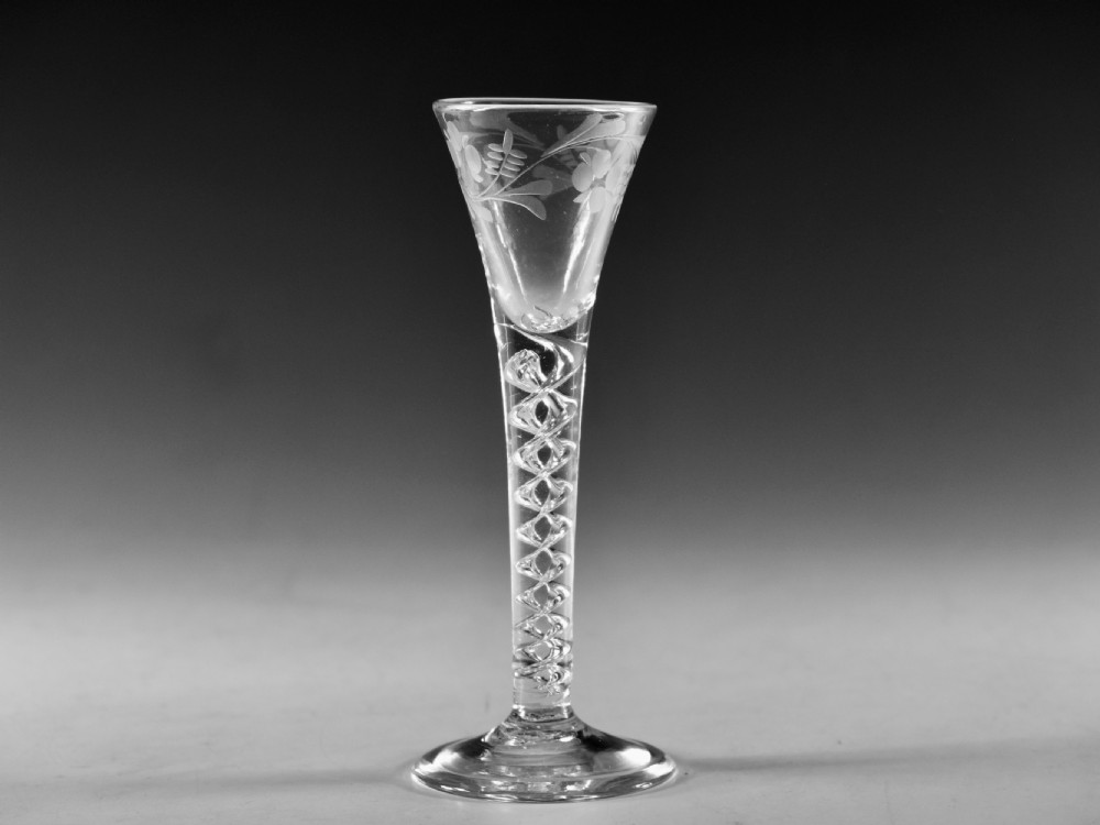 Antique glass - mercury twist cordial glass English c1755