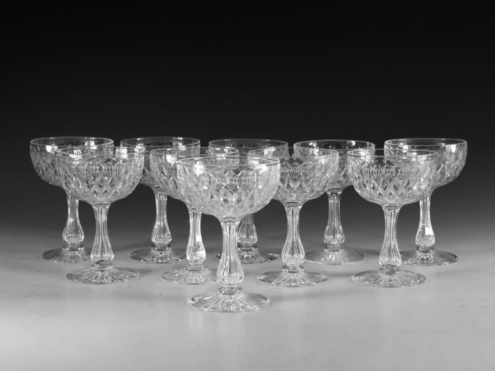 Antique glass - set of 11 champagne glasses English c1890 View IV