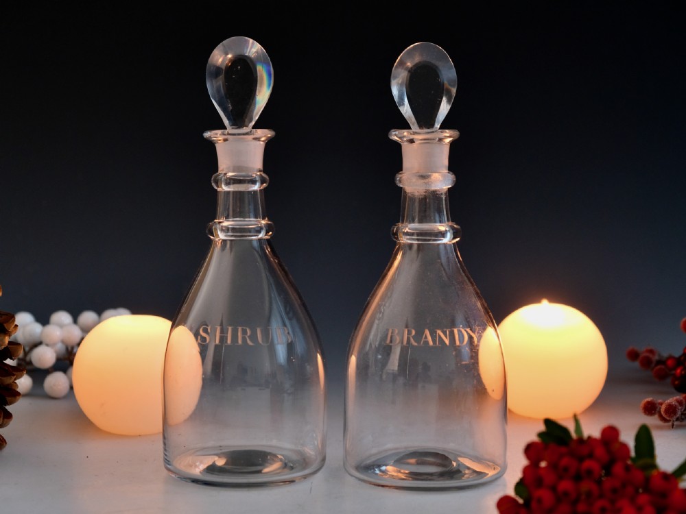 Antique glass - pair of labelled decanters English c1810