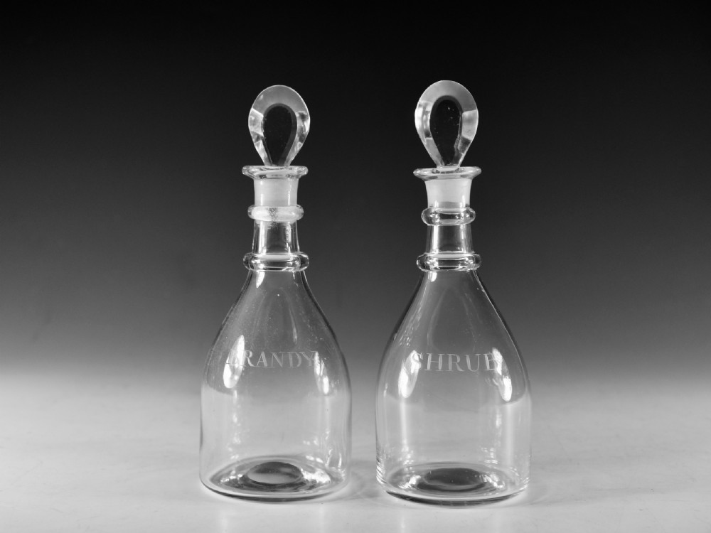 Antique glass - pair of labelled decanters English c1810 View III