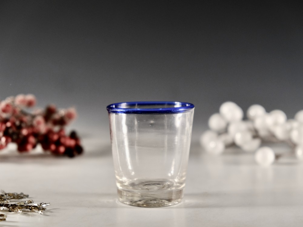 Antique glass - blue rim tumbler English c1800