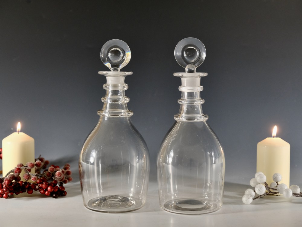 Antique glass - near pair of decanters English c1820