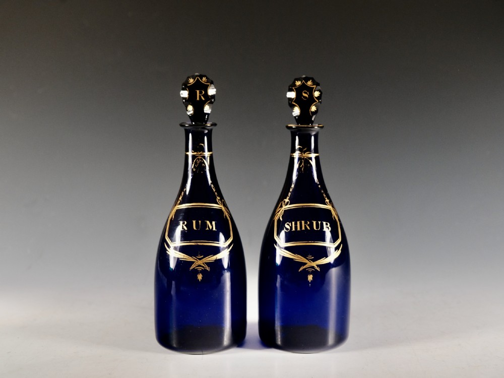 Antique glass pair of blue taper decanters English c1790 View III
