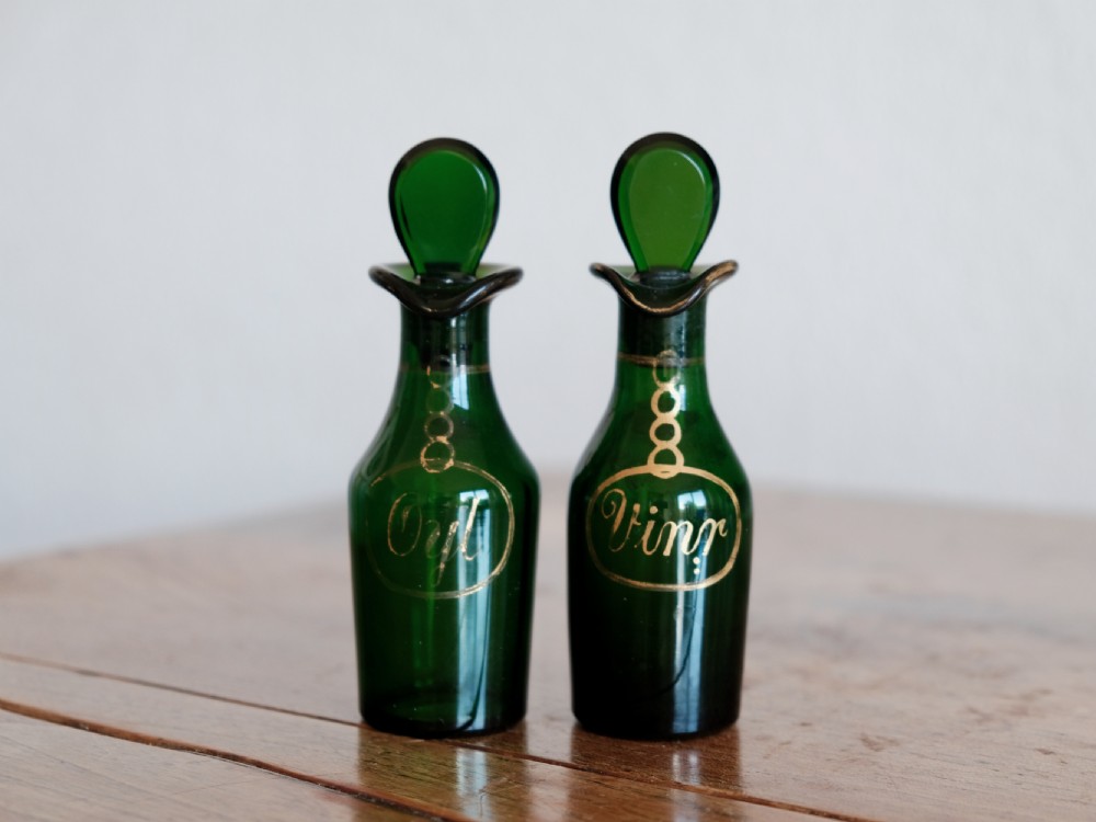 Antique glass cruet bottles pair English c1820







Antique glass cruet bottles pair English c1820 View III