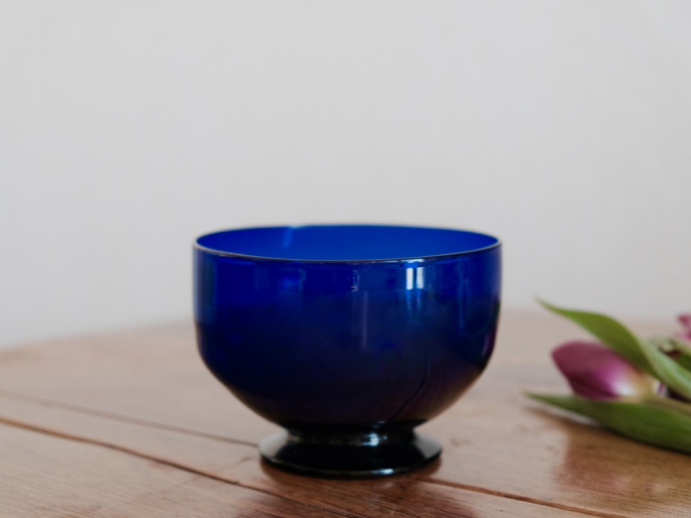 Antique glass blue sugar bowl English c1800