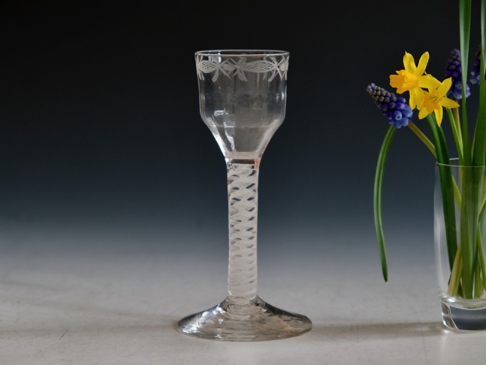 Antique glass wine glass opaque twist English c1765