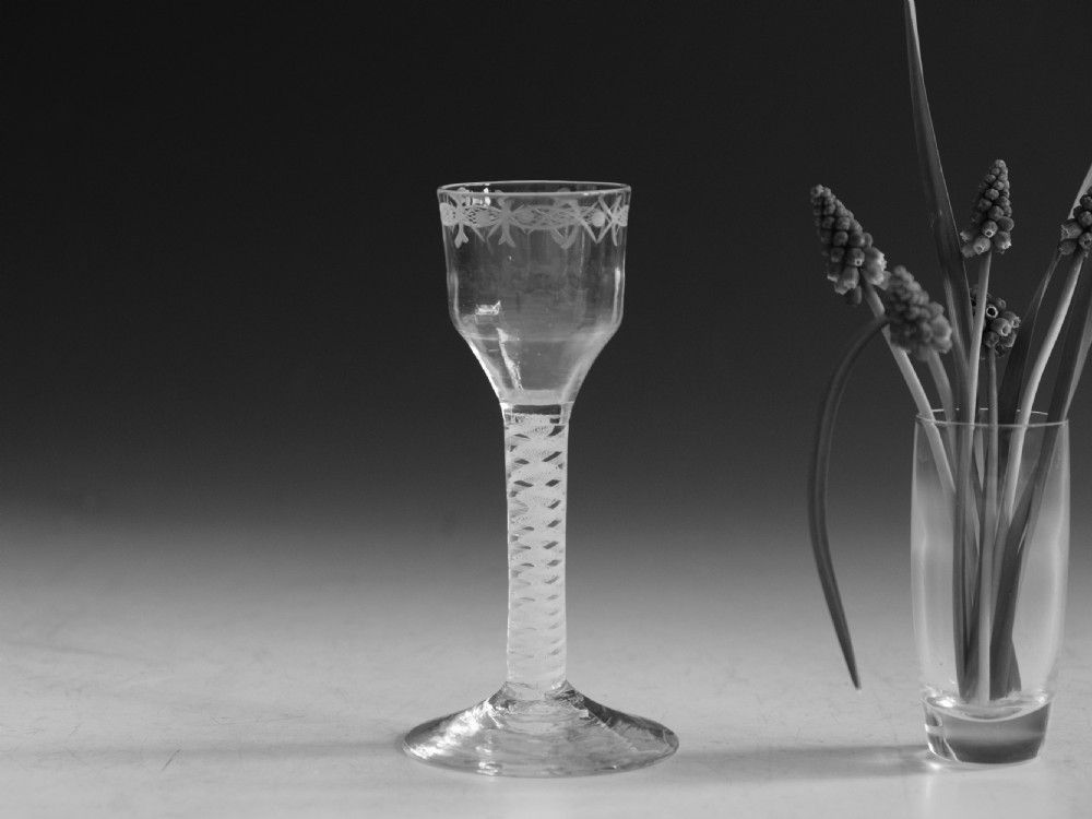 Antique glass wine glass opaque twist English c1765 View VIII