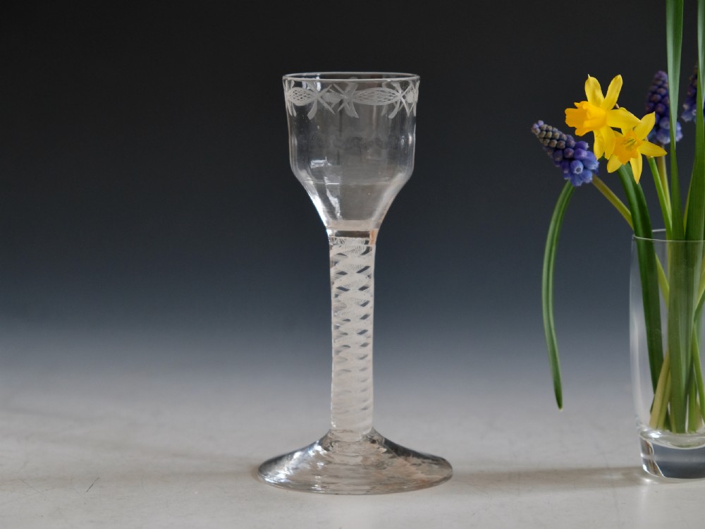 Antique glass wine glass opaque twist English c1765 View X