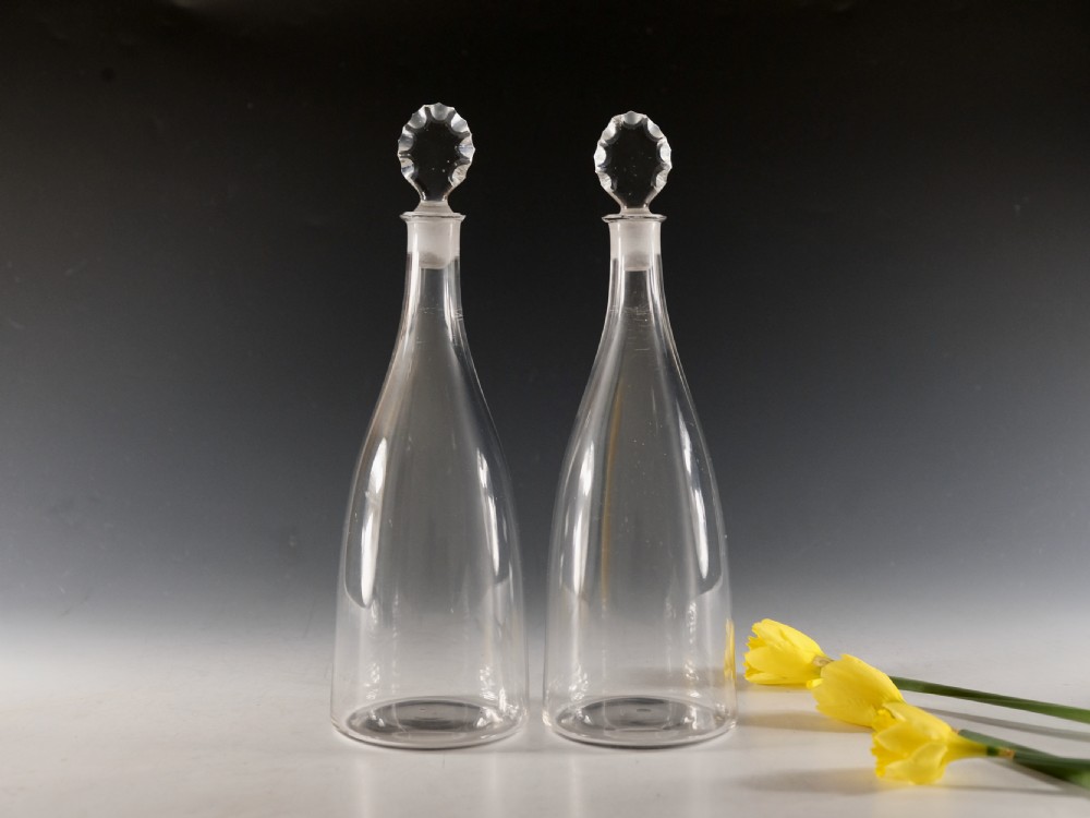 Antique glass taper decanters pair English 1780