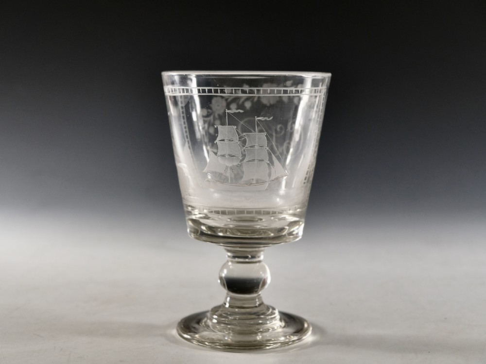 Antique glass rummer engraved ship English c1820 View III