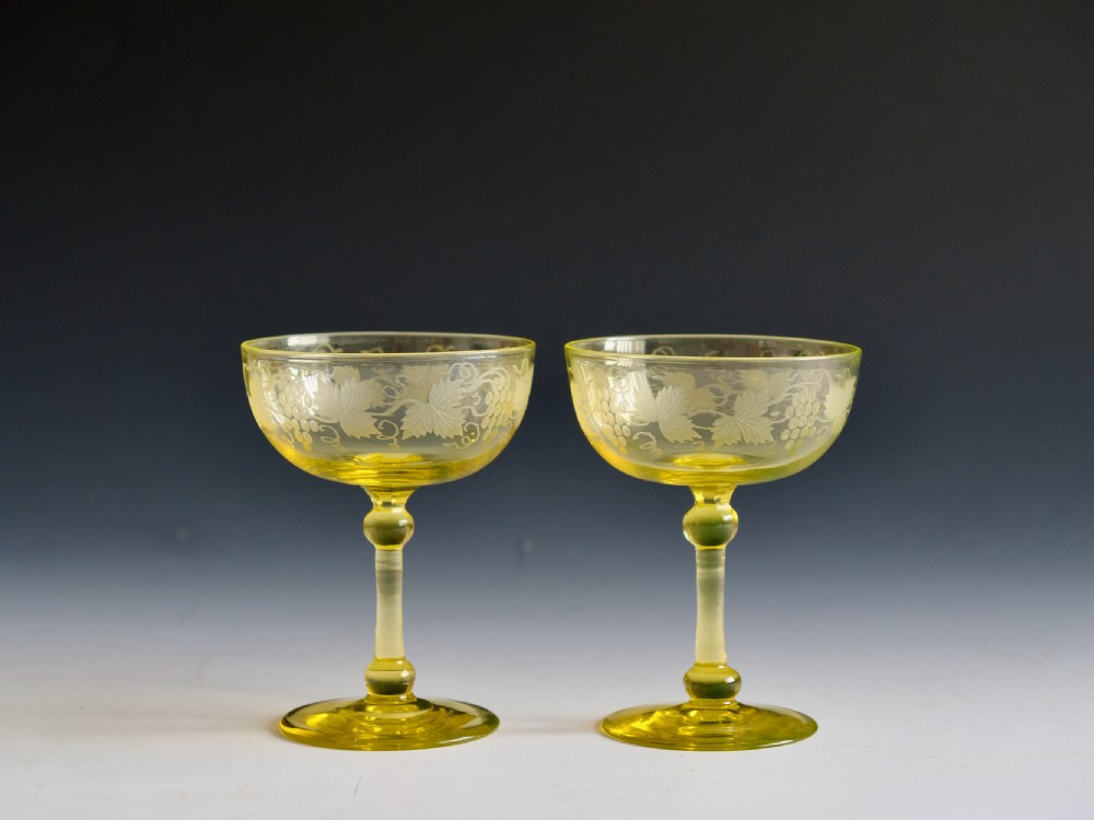 Antique glass champagne glasses pair English c1870