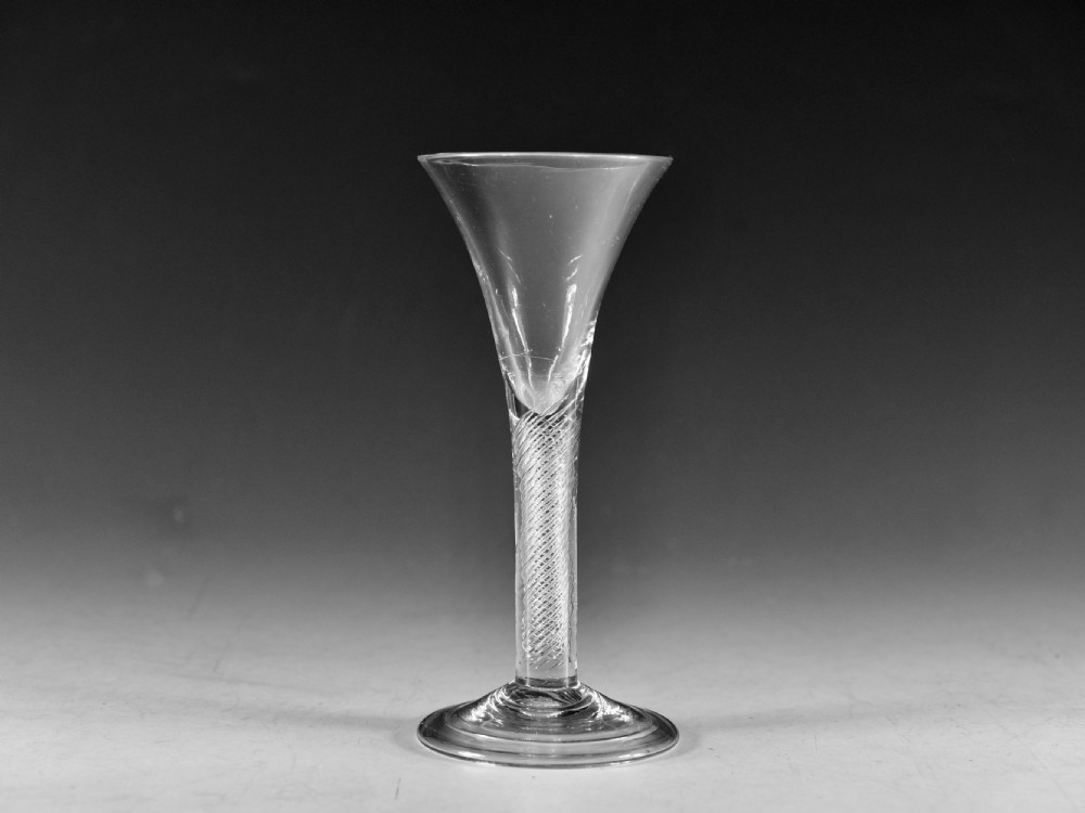 Antique glass multi spiral air twist wine glass English c1755