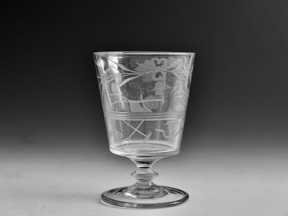 Antique glass agricultural engraved rummer English c1830