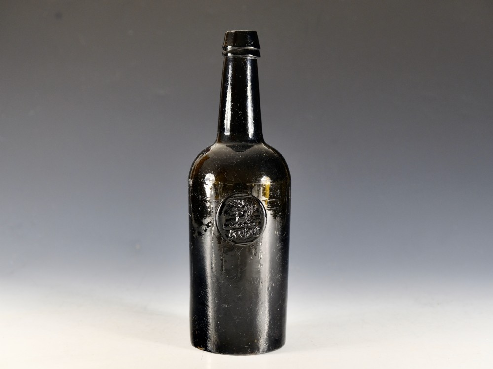 Antique glass sealed wine bottle English c1820