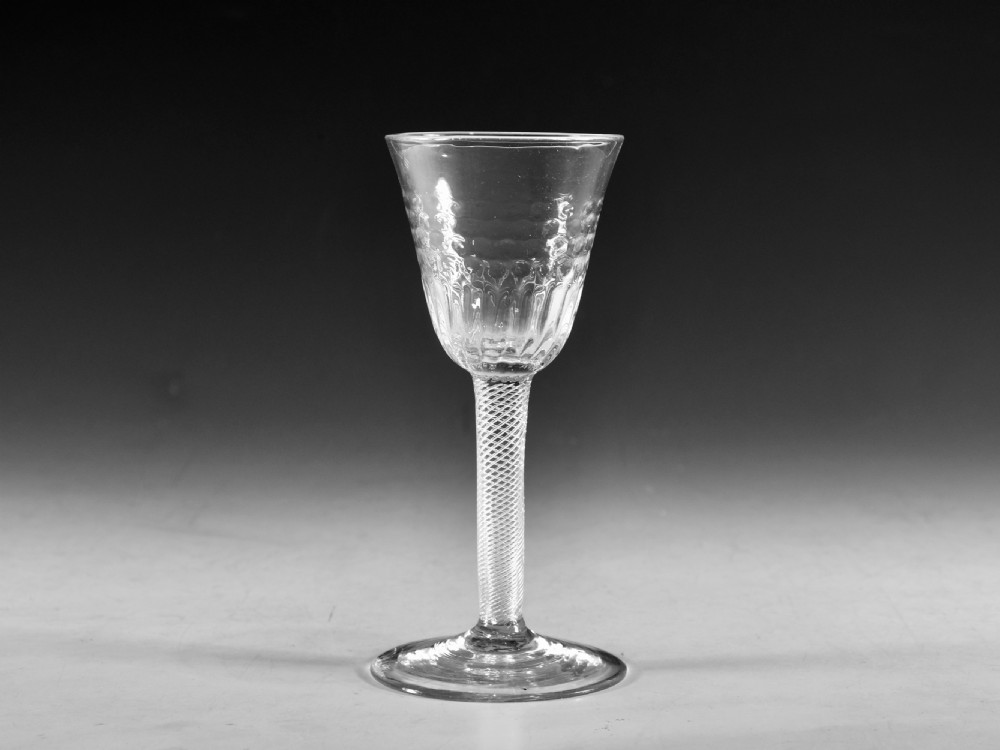 Antique glass wine glass air twist stem English c1755