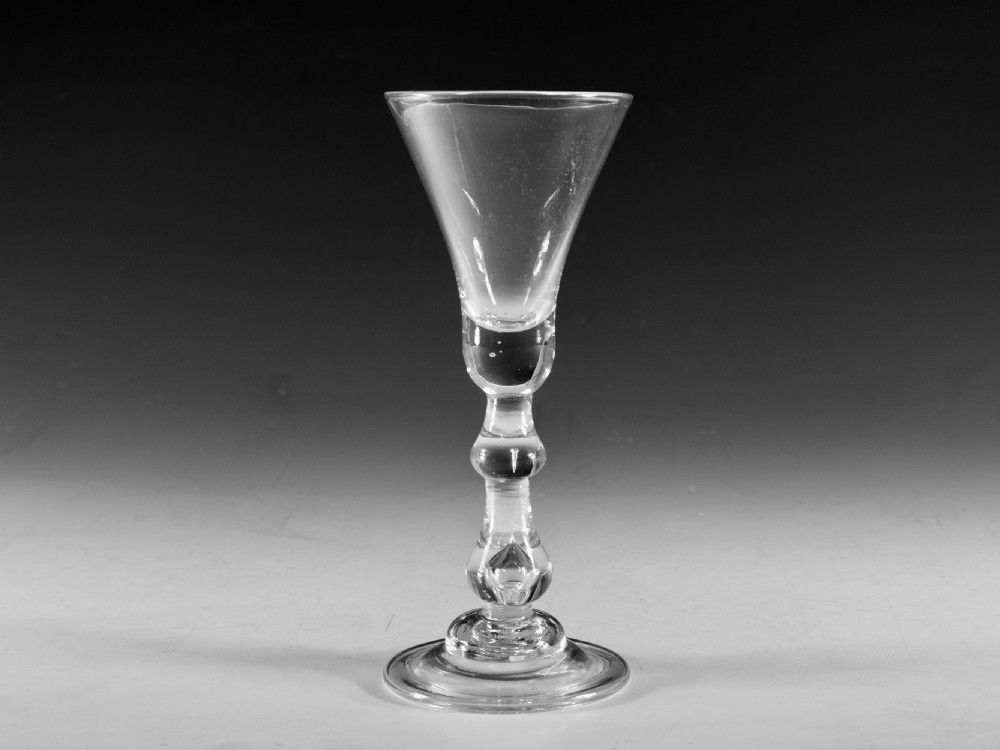 Antique glass baluster wine glass English c1725-30 View II