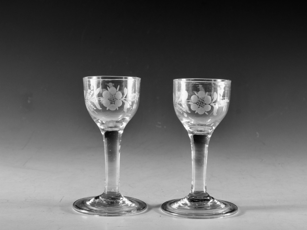 Antique glass wine glasses plain stems English c1765