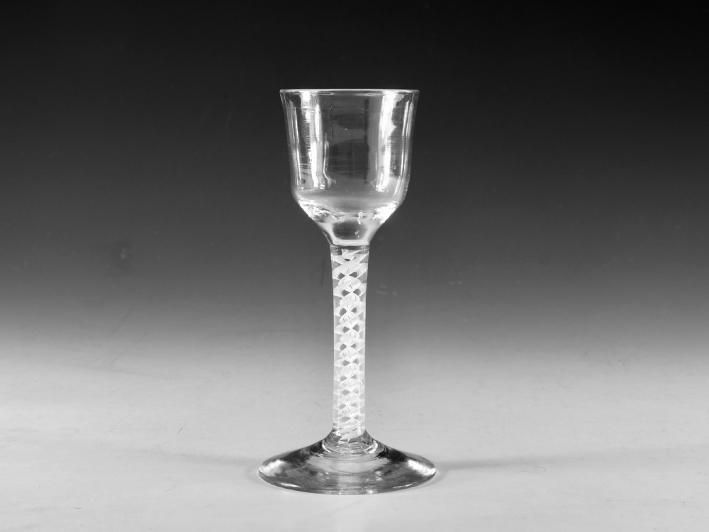 Antique glass opaque twist wine glass English c1765