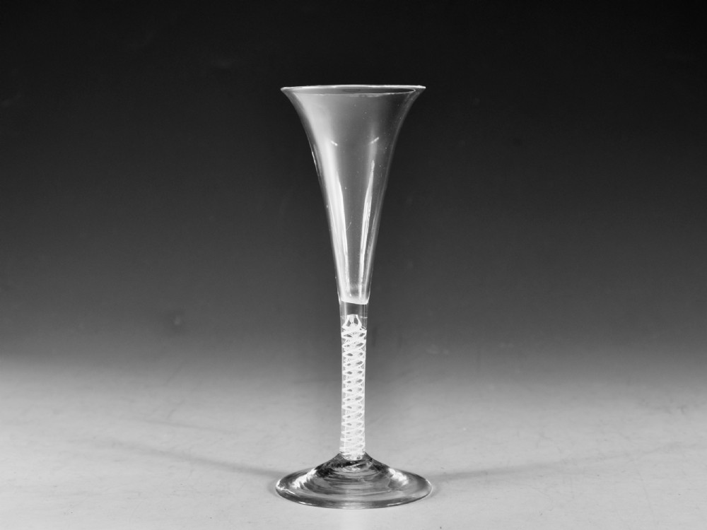 Antique glass opaque twist wine flute English c1765