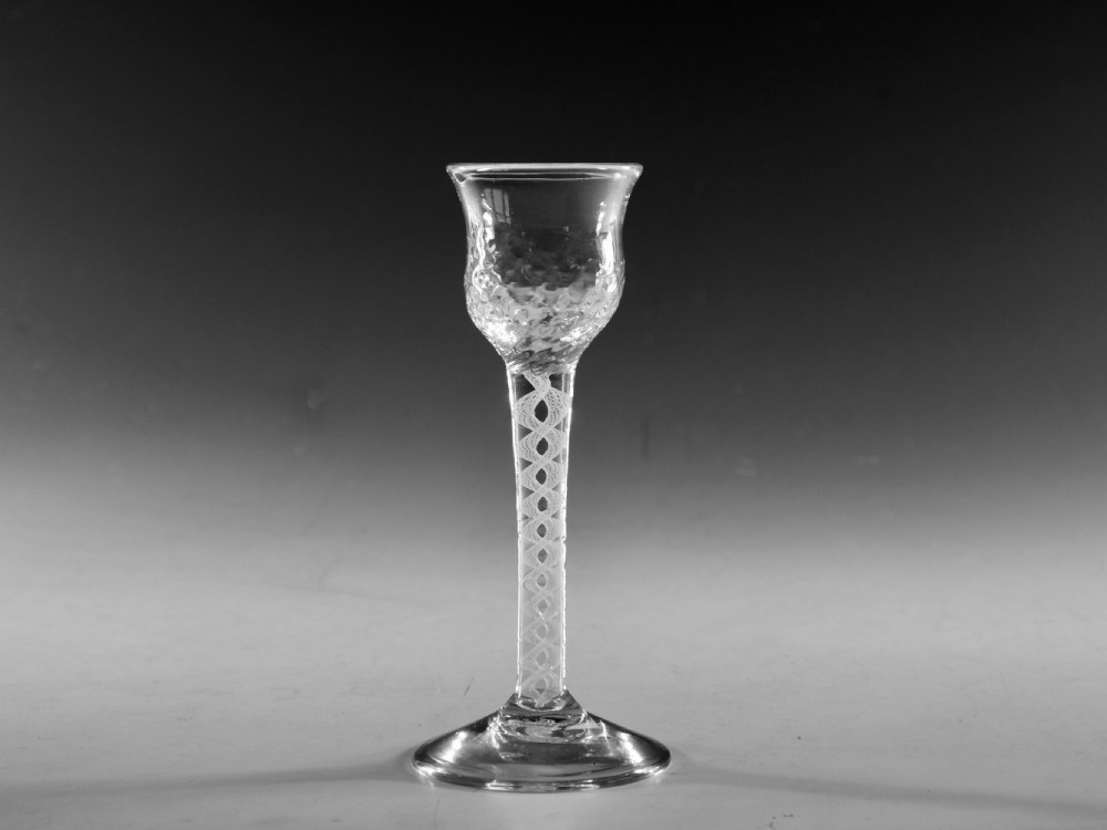 Antique glass opaque twist wine glass English c1765 View II