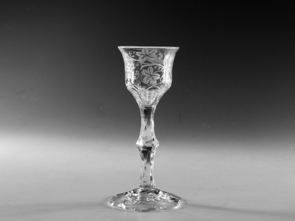 Antique glass facet stem wine glass English c1780