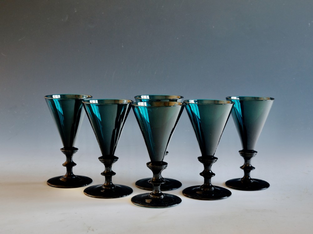 Antique glass green wines set of six English c1830