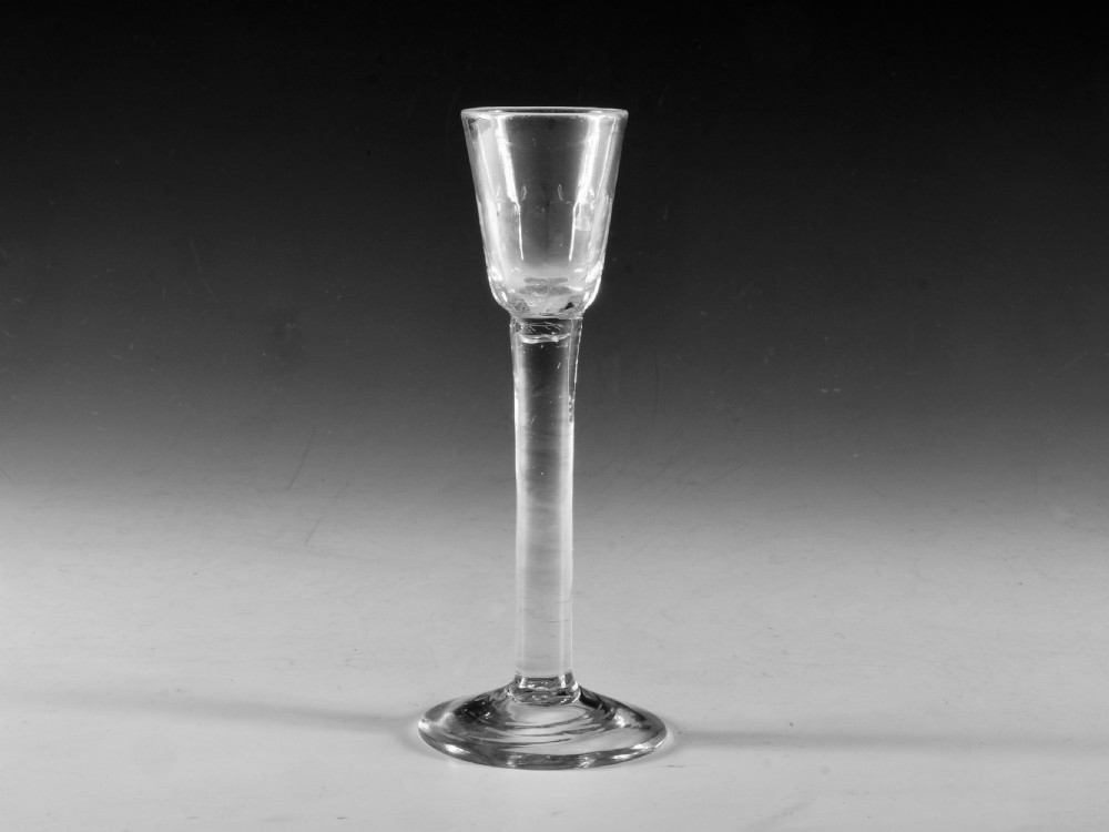 Antique glass cordial glass plain stem English c1745