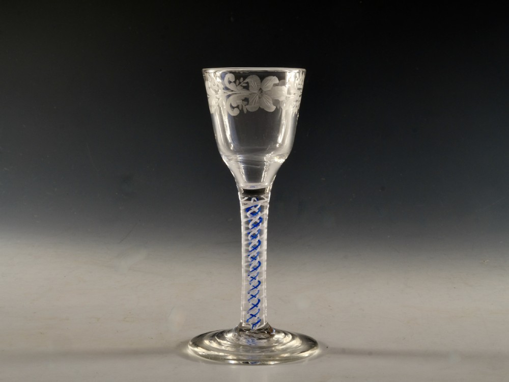 Antique glass blue colour twist English c1765