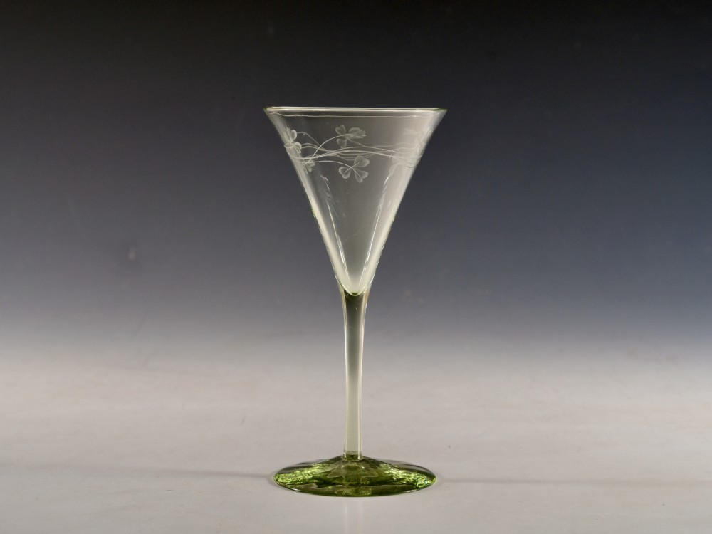 Antique glass wine glass by designed by Harry Powell c18
