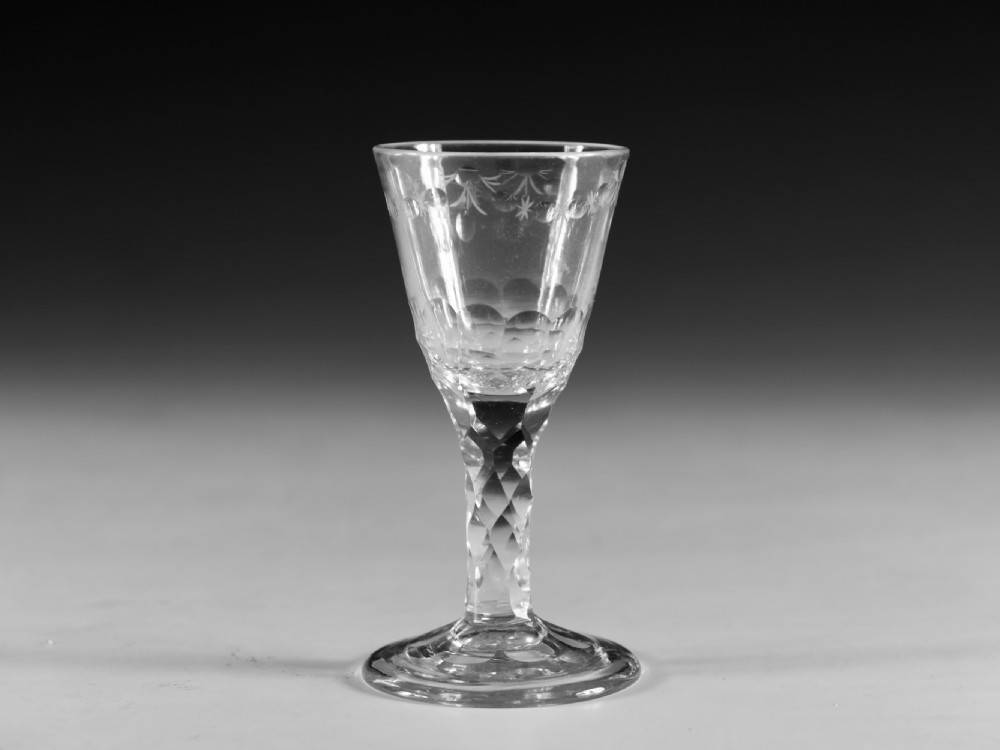 Antique glass goblet facet stem English c1780
