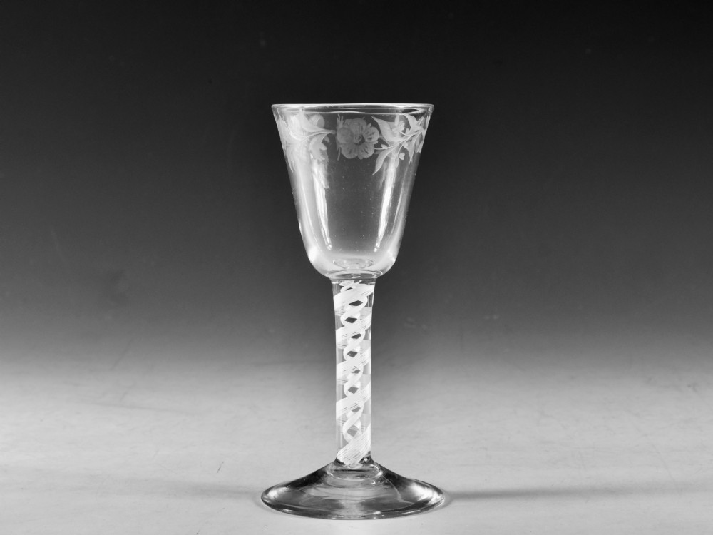 Antique glass opaque twist wine glass English c1765