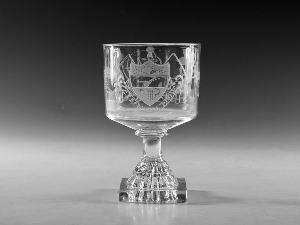 Antique glass rummers engraved God Speed the Plow English c1800