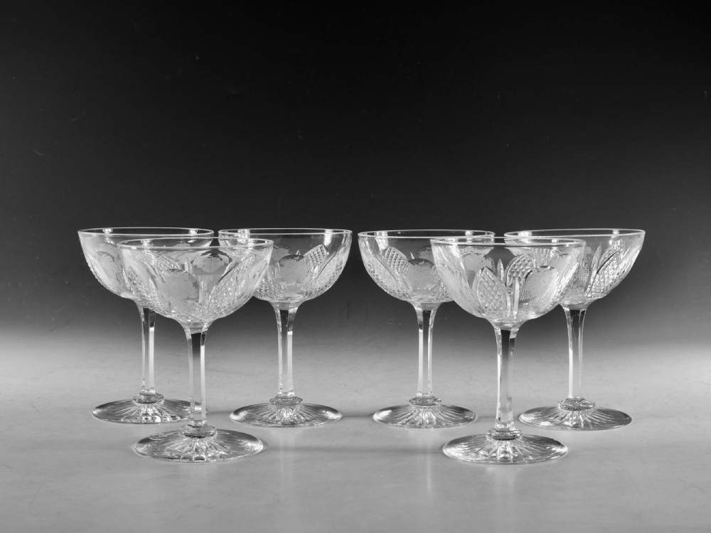 Antique glass champagne glasses set of six English c1870