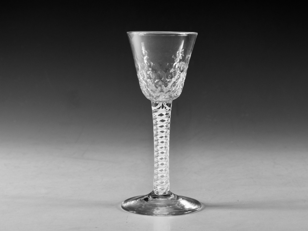 Antique glass opaque twist wine glass English c1765