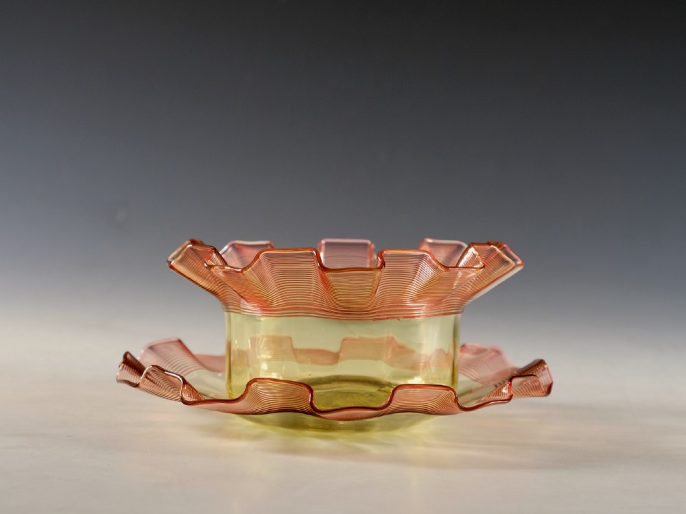 Antique glass finger bowl and stand English c1900