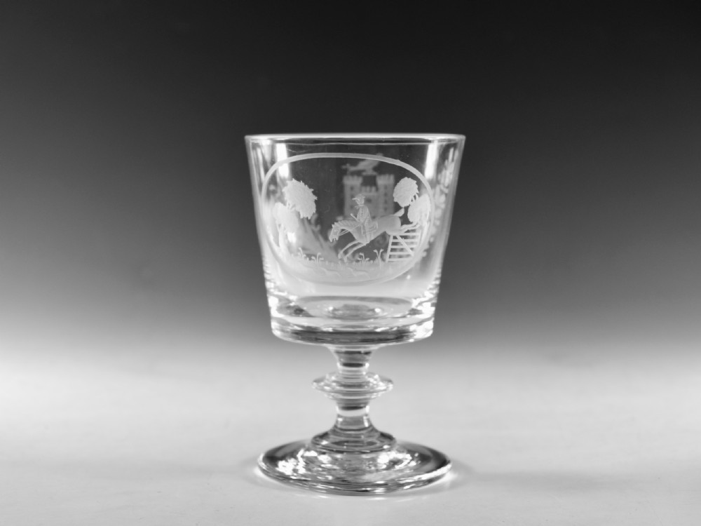 Antique glass - rummer engraved hunting scene English c1820