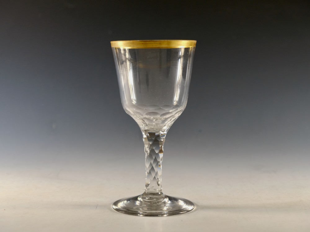 Antique glass facet stem wine goblet English c1780