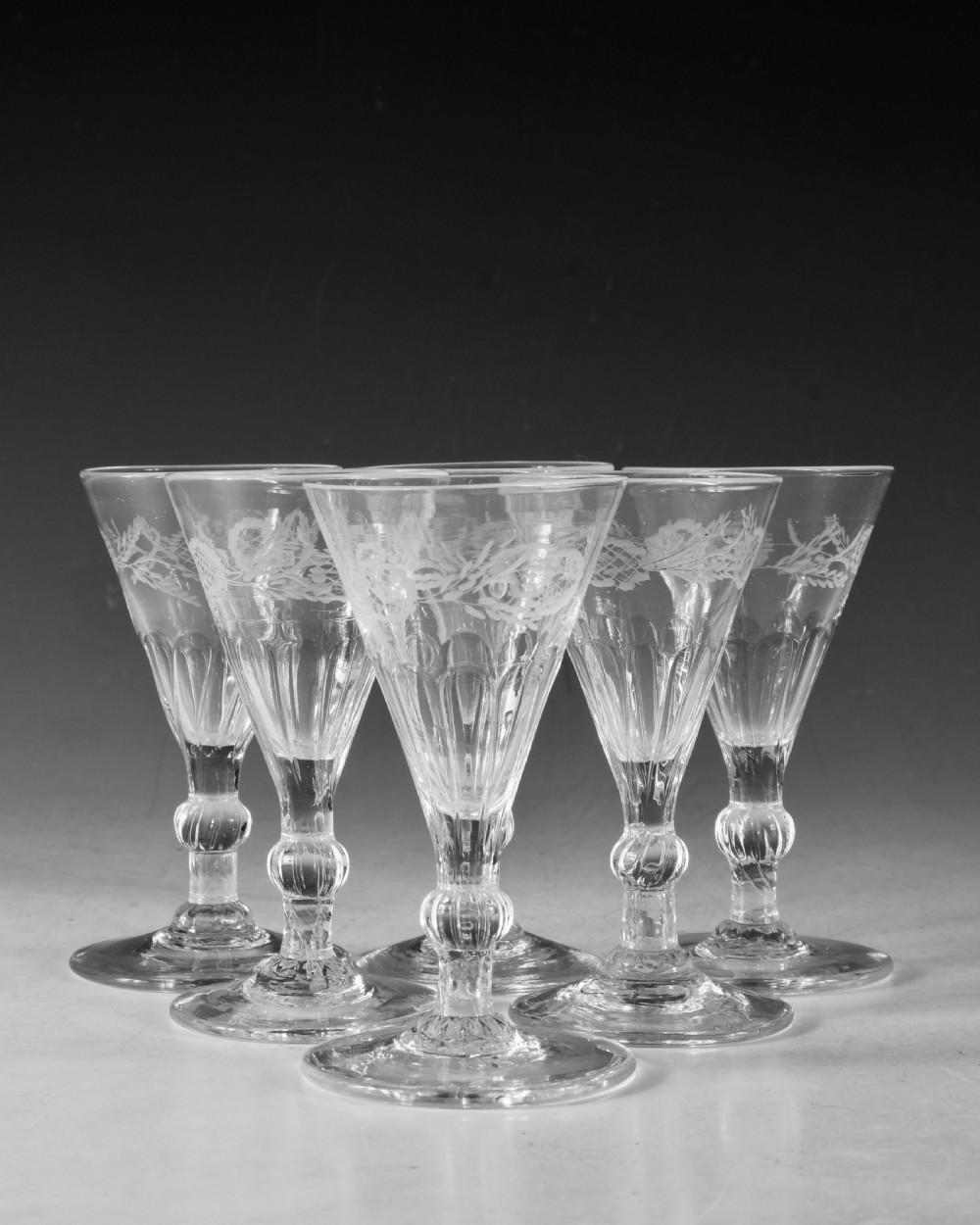 Antique glass - Gin glasses set of six English c1790 View III