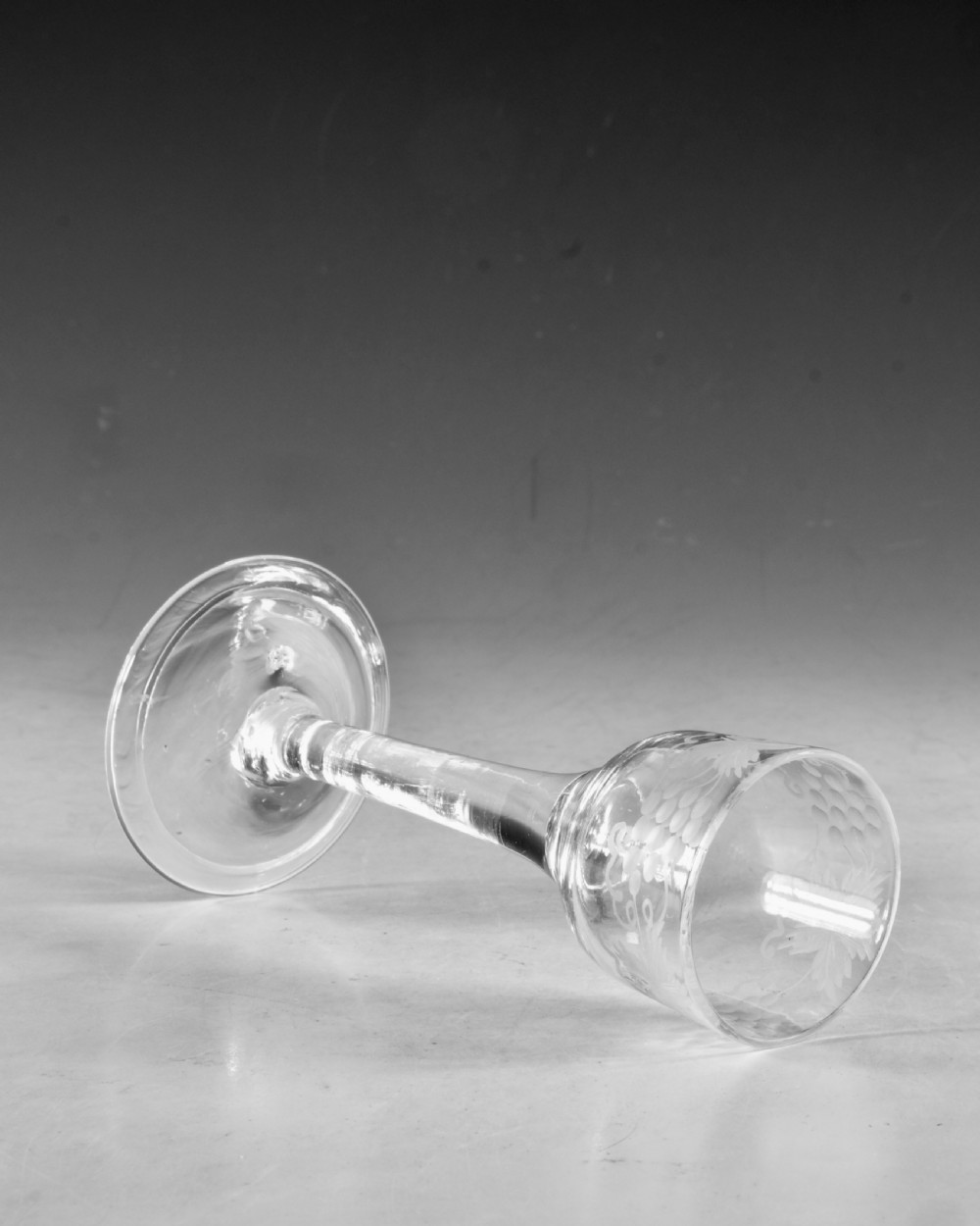 Antique glass - plain stem wine glass English c1760 View IV