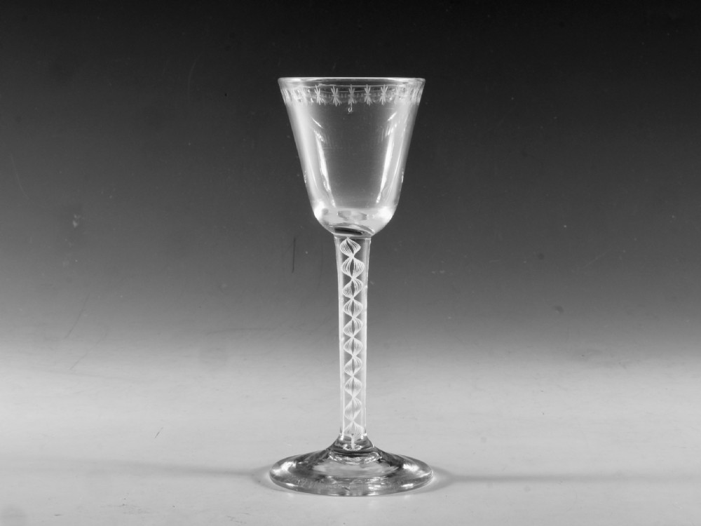Antique glass - opaque twist wine glass English c1765