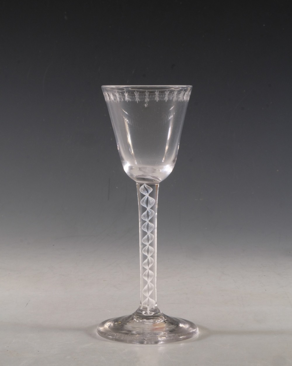 Antique glass - opaque twist wine glass English c1765 View II