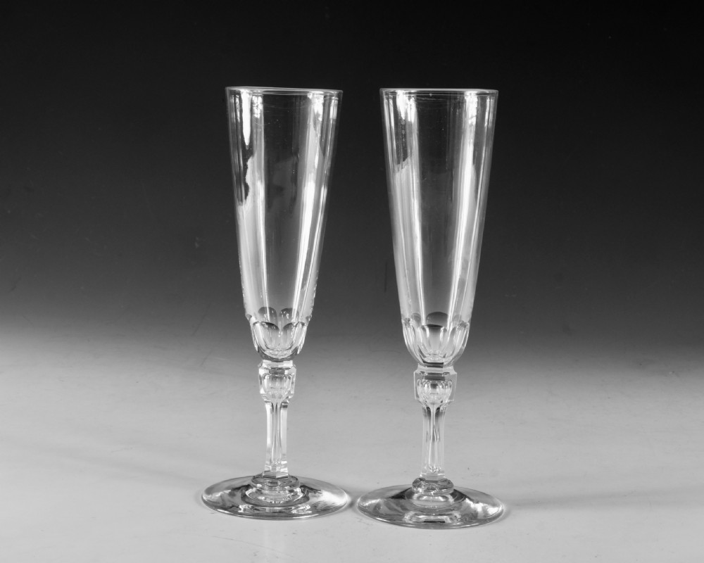 Antique glass champagne glasses pair English c184