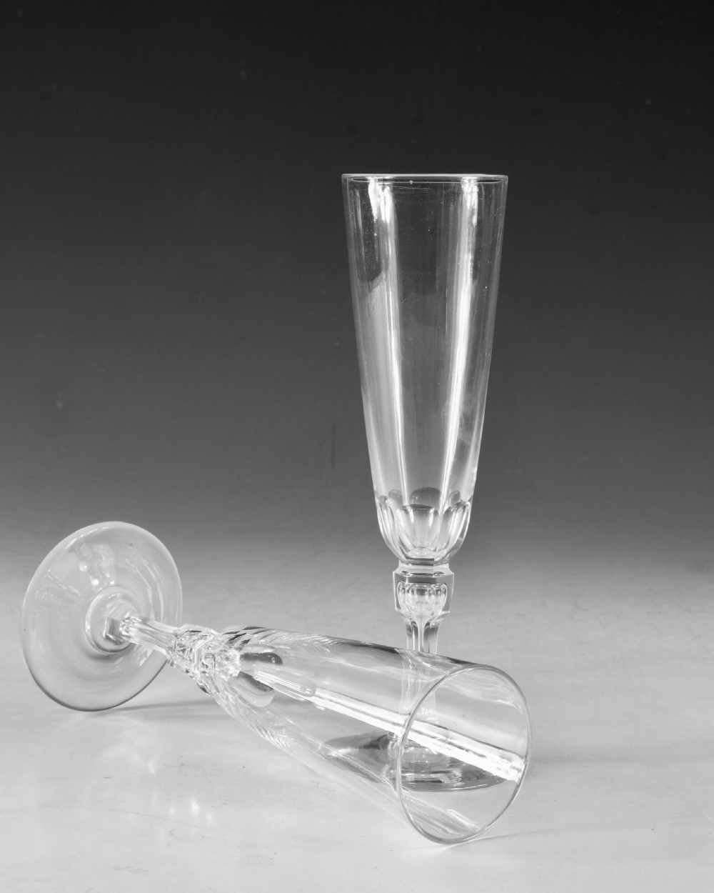 Antique glass champagne glasses pair English c184 View V