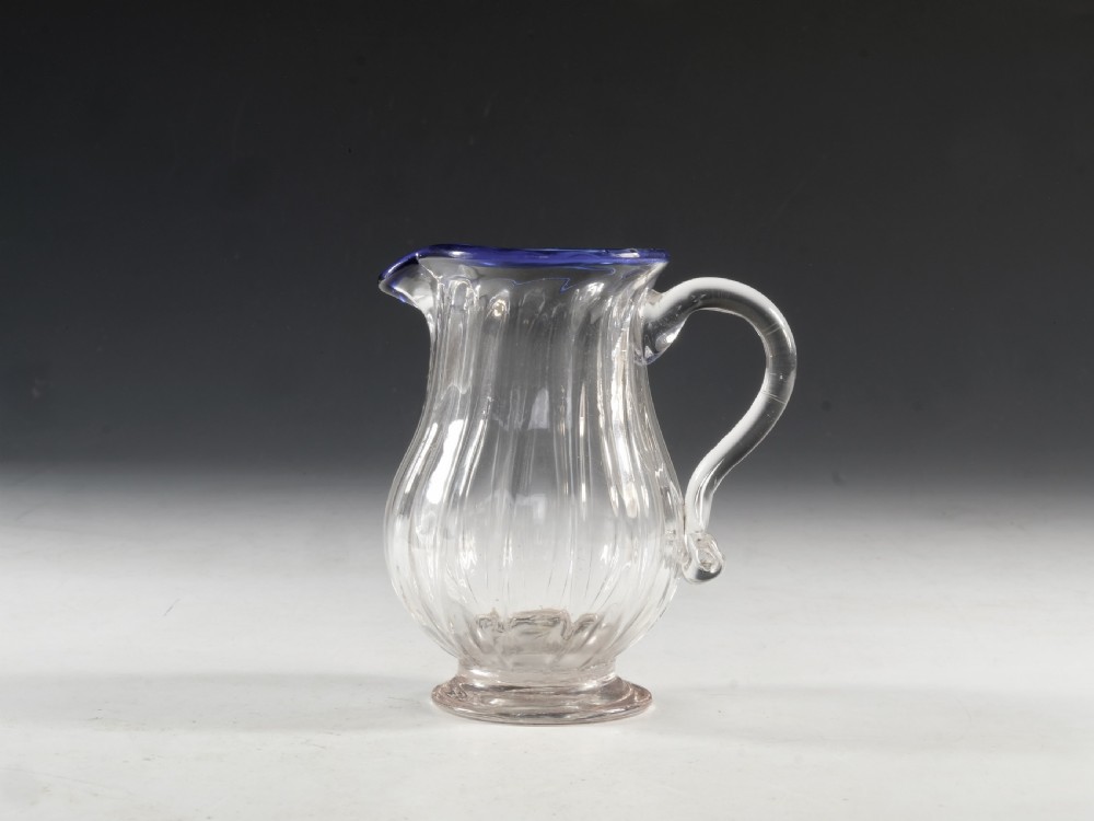 Antique glass - cream jug with blue rim English c1800