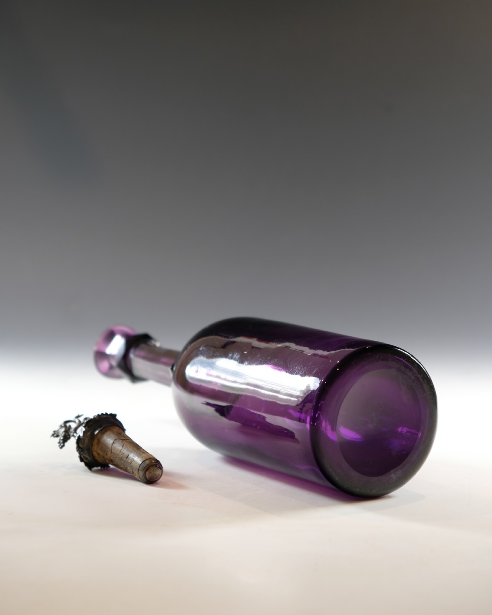 Antique glass - amethyst serving bottle English c1830 View V