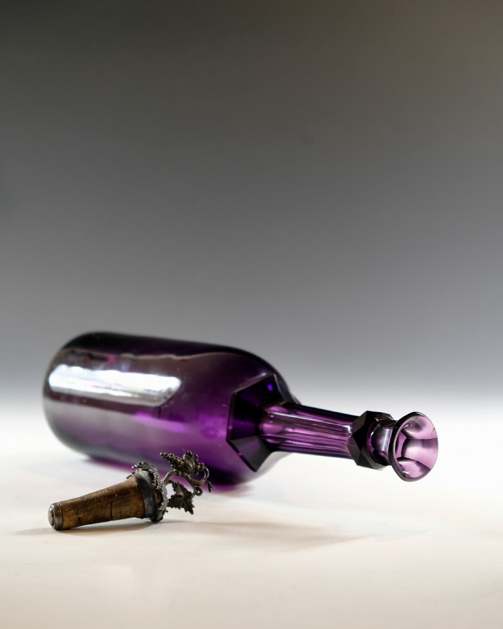 Antique glass - amethyst serving bottle English c1830 View VI