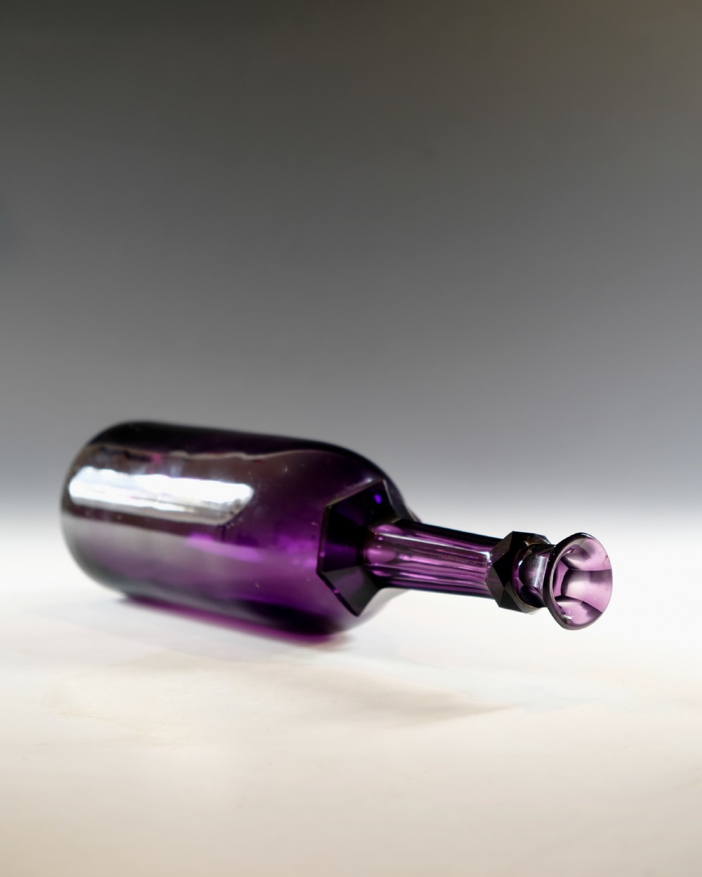 Antique glass - amethyst serving bottle English c1830 View VII