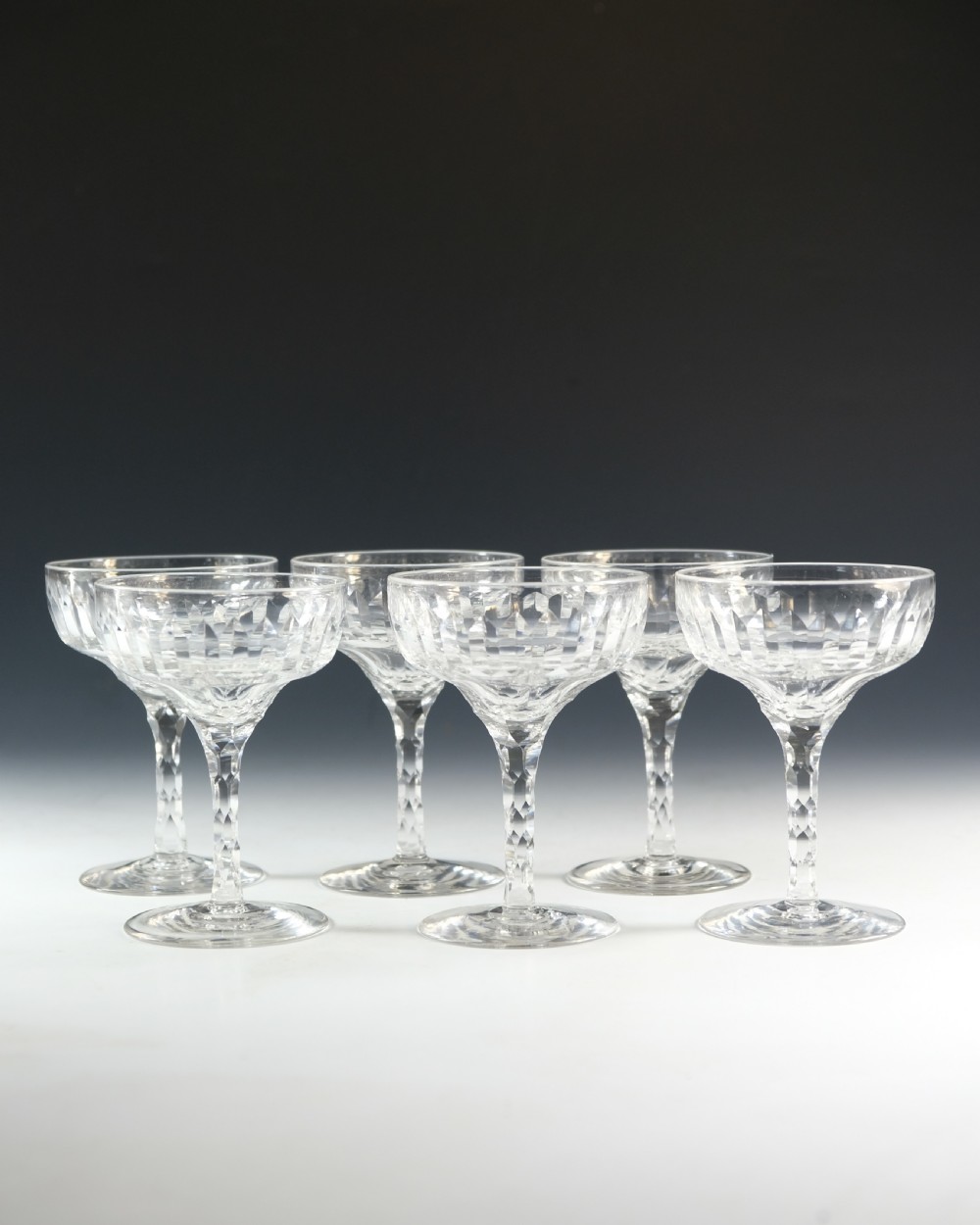 Antique glass - champagne glasses six English c1900 View II