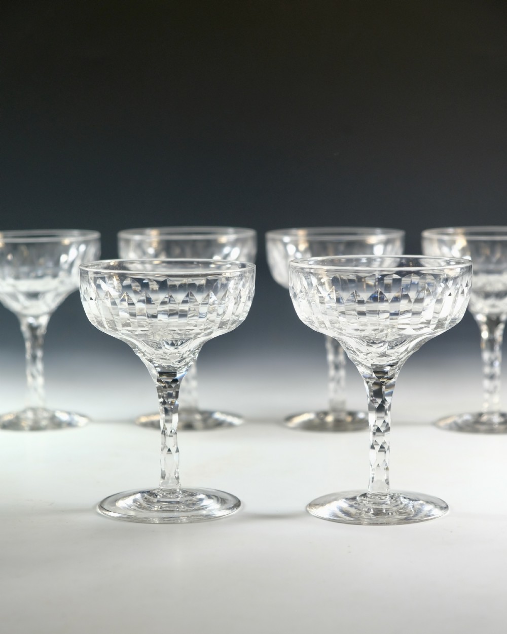 Antique glass - champagne glasses six English c1900 View III