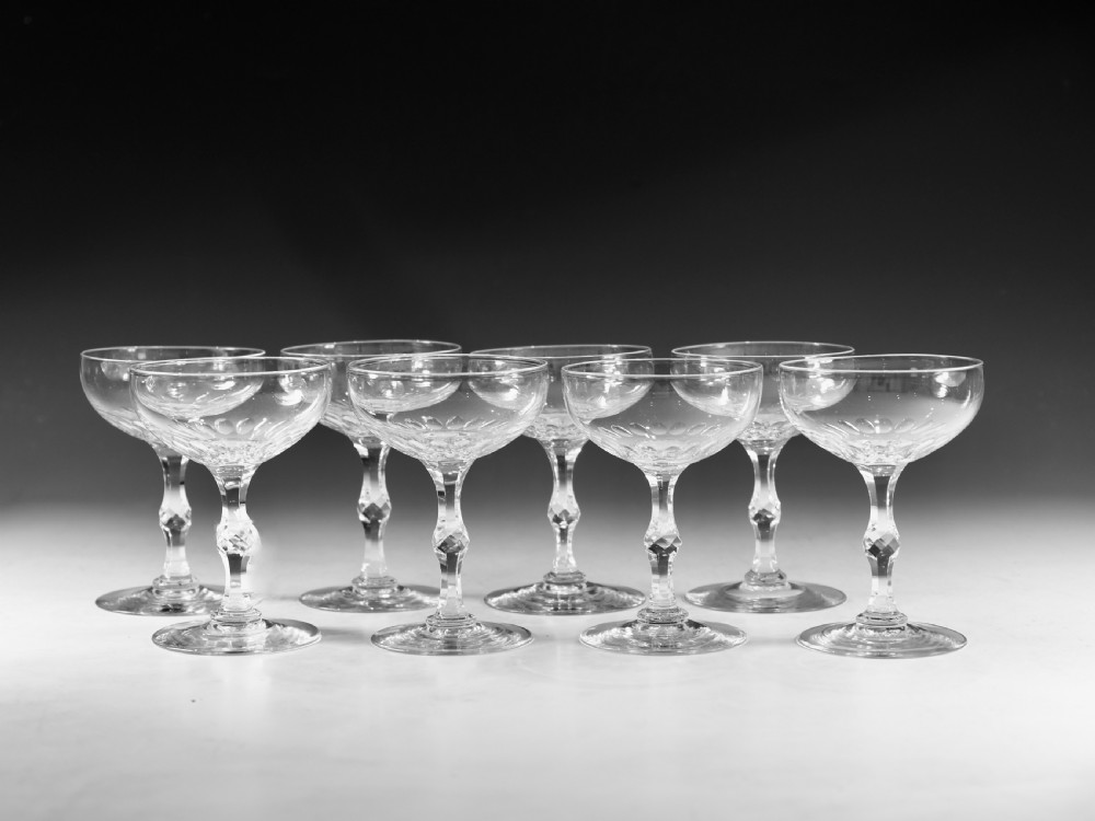 Antique glass - champagne glasses eight English c1880